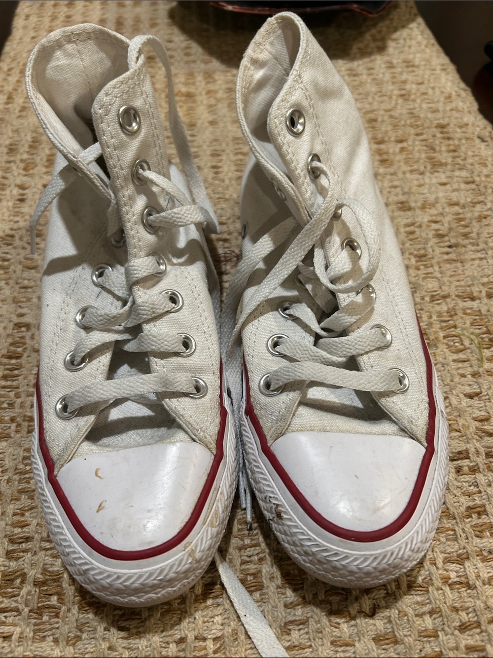 Women’s White High-Top Sneakers with Red Trim